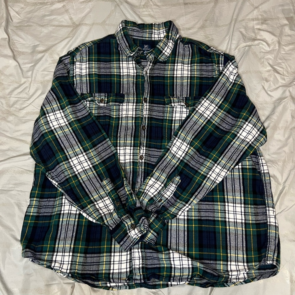 George Men's Blue and Green Plaid Button Down Shirt
